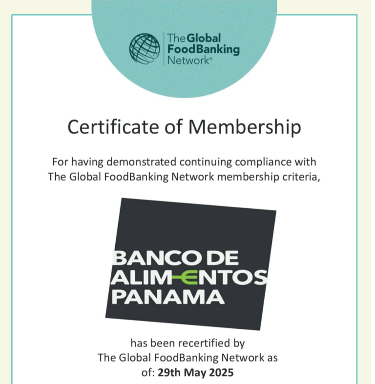 Banco de Alimentos Panamá renueva su certificación internacional otorgada por la Red Global de Bancos de Alimentos (GFN)
